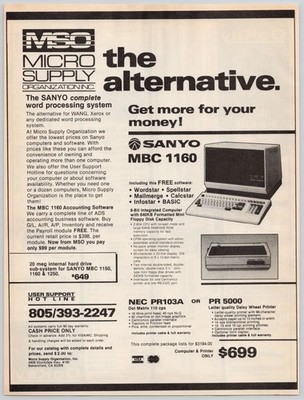 Sanyo MBC 1160 Word Processing System Micro Supply ADS Software 1986 Ad