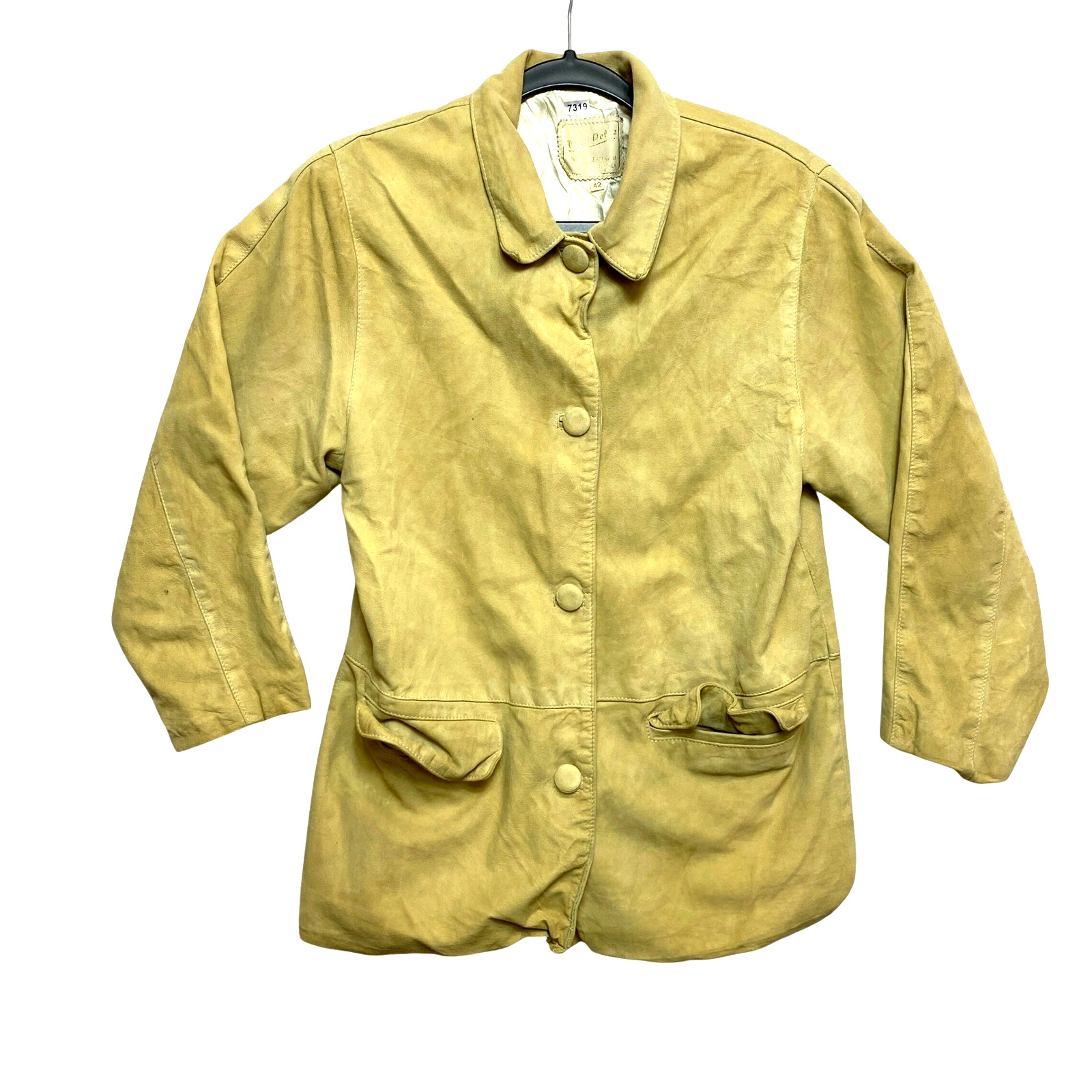 VINTAGE Vera Pelle Leather Jacket Womens 42 Tan Suede Lined Blazer