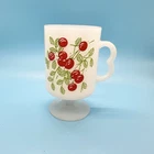 Vintage Milk Glass Cherries Pedestal Mug With Handle