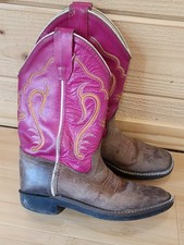 Old West Girl Boots Size 10 BSC1851 Pink Brown Cowboy Cowgirl Boot Rodeo 2 tone