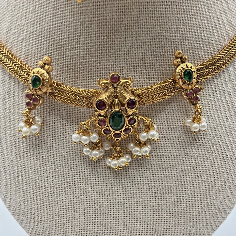 Conjunto de joyería de fiesta nupcial indio Bollywood boda mujer conjunto sin cuello Foto 2 de 4