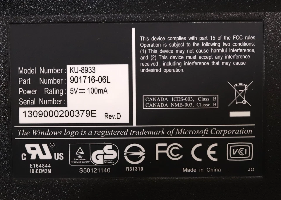 Wyse KU-8933 Wired-USB QWERTY Black Keyboard with PS2 P/N: 901716-06L (Open Box) - Image 4 of 4