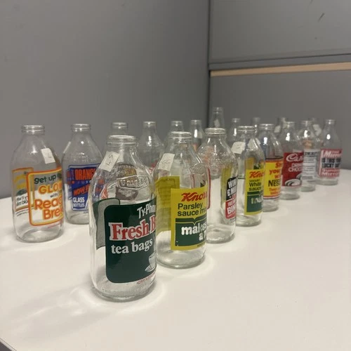 Vintage Advertising 1 Pint Milk Glass Bottles 1980s Collectible Retro 568ml