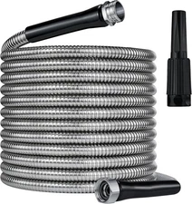 75FT 304 Stainless Steel Garden Hose Upgraded Metal Water Hose w/ Nozzle