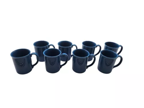 Set Of (8) Vintage Corningware Blue Coffee Or Tea Mugs Stoneware 