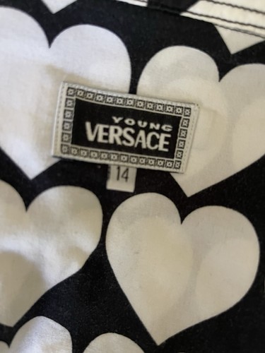 VERSACE YOUNG Black White Heart Vintage Top Button Down Shirt  Sz 14 - Picture 4 of 4