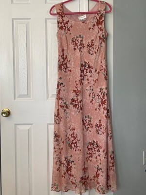 Chadwicks Sz 14 Rose/Cream Watercolor Floral Silk Dress Midi Sleeveless |  eBay