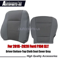 For 2015-2020 Ford F150 XLT Front Side Driver Bottom-Top Cloth Seat Cover Gray