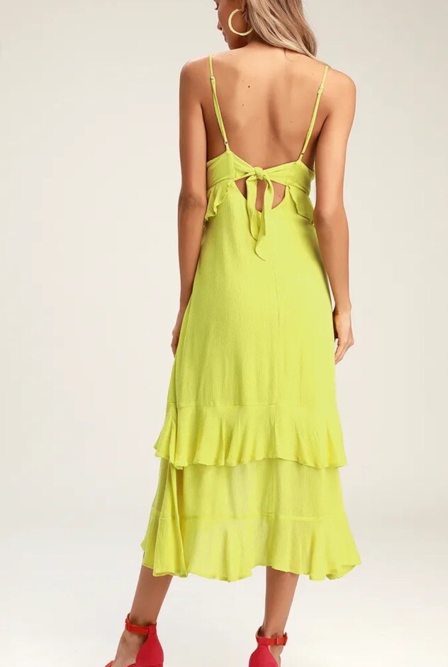 NWT Lulu’s Light Green Island Time Ruffle Sleeveless Midi Dress Size Small