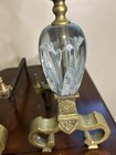60s Hollywood Regency Fireplace Andirons Zimmerman Art Glass Paperweight Brass — photo 5