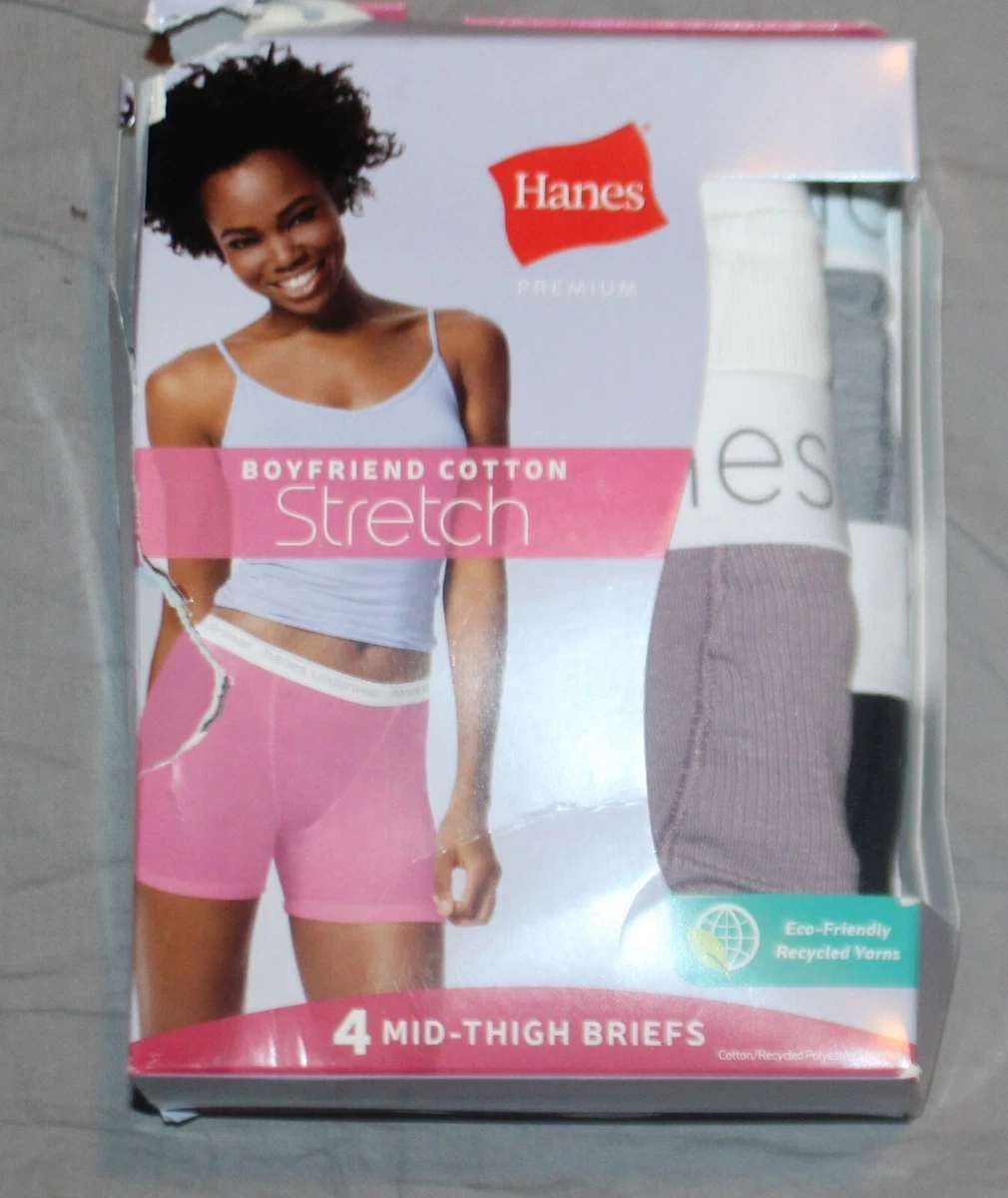 Hanes Premium Women's 4pk Boyfriend Cotton Stretch mid-thigh Briefs (Size  9/2XL)