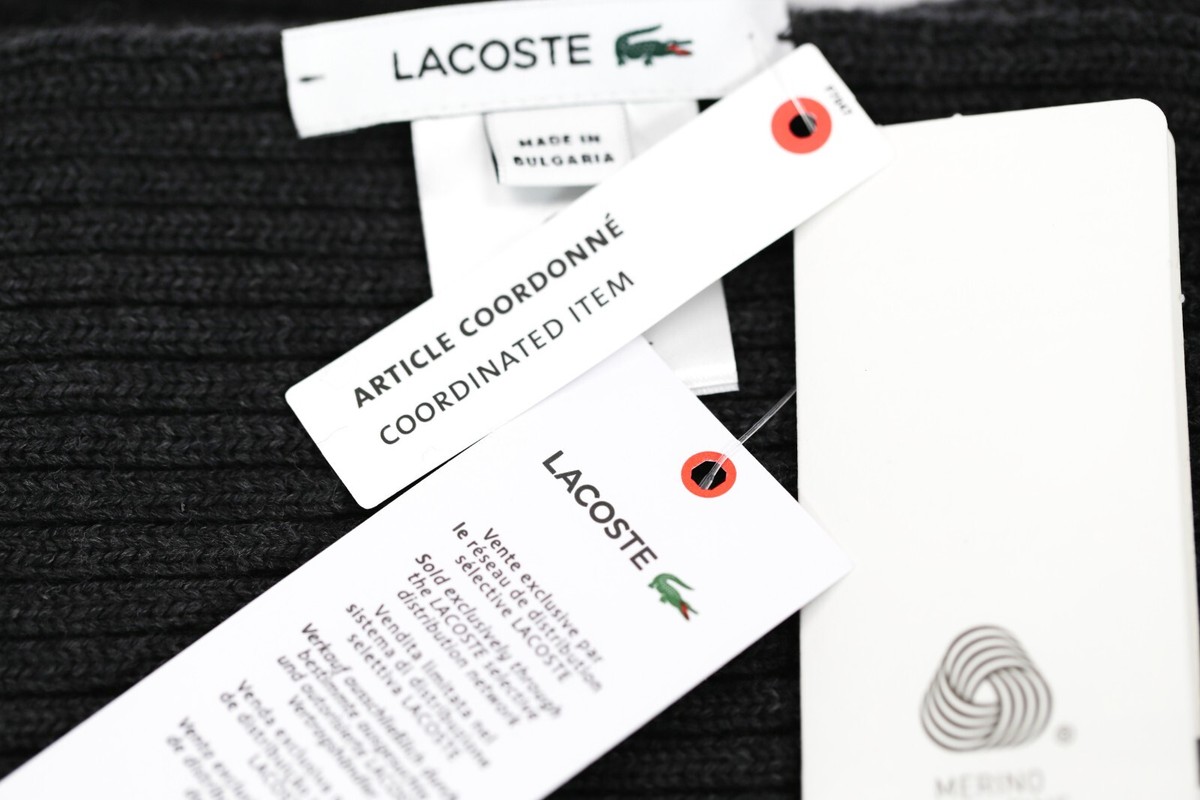 NWT Lacoste 100% Extra Fine Merino Wool Scarf Muffler Grey