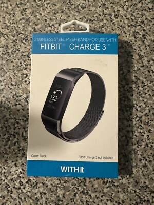 WITHit Stainless Steel Mesh BAND-For Use With FITBIT CHARGE 3~ Black- BAND ONLY