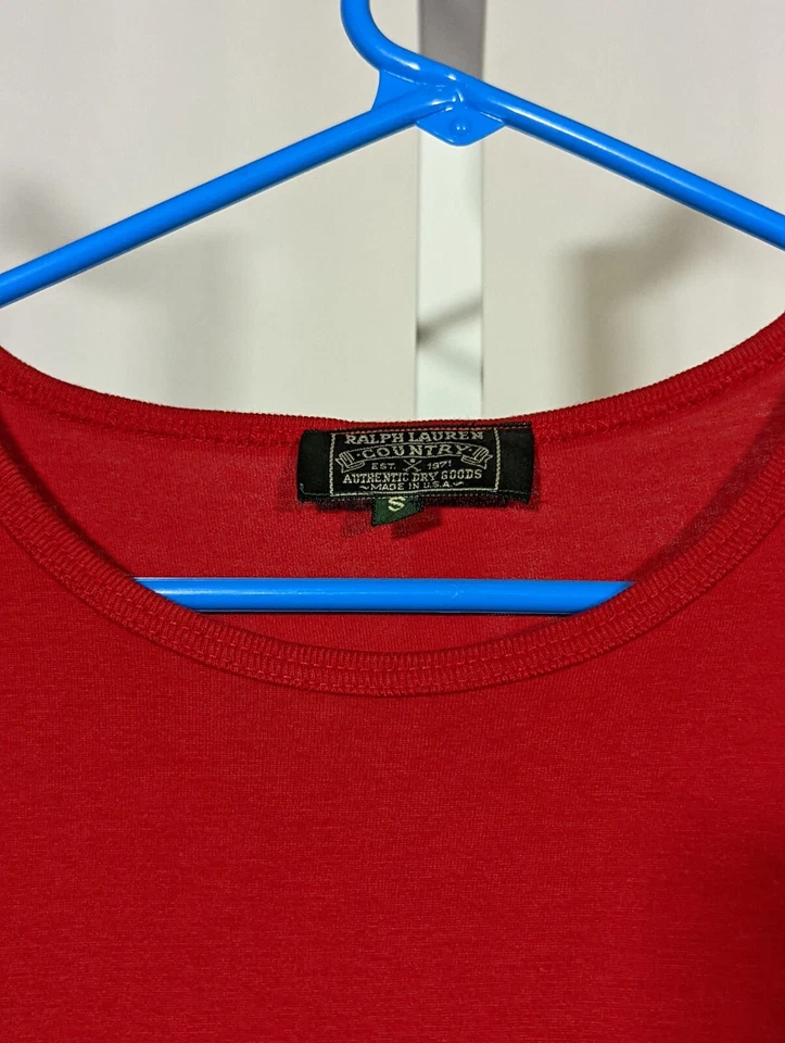 Polo Ralph Lauren Country RRL Vintage Rojo Cuello Redondo Camiseta Vestido Bolsillo Único Foto 4 de 4