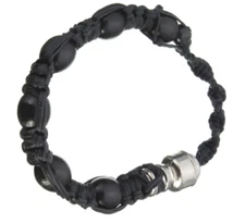 Boho Style Macrame Braided Wood Beads & Rope Pipe Bracelet 8.25 Diameter - Black