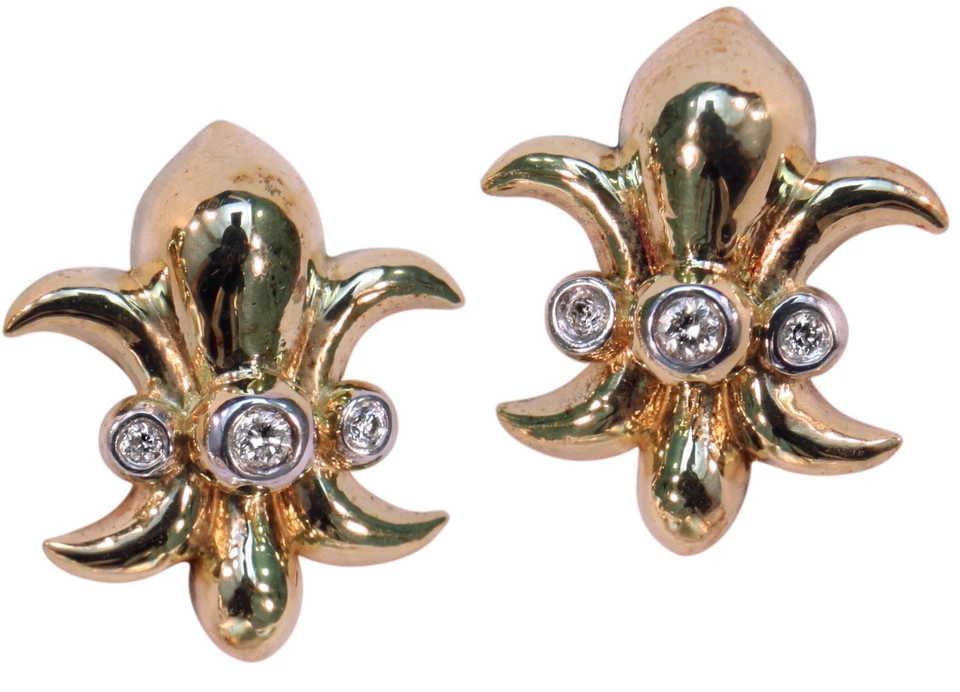 NEW: Fleur de Lis Stud Earrings-Diamonds-18K Gold or Sterling Silver-Power-Lucky - Image 3 of 4