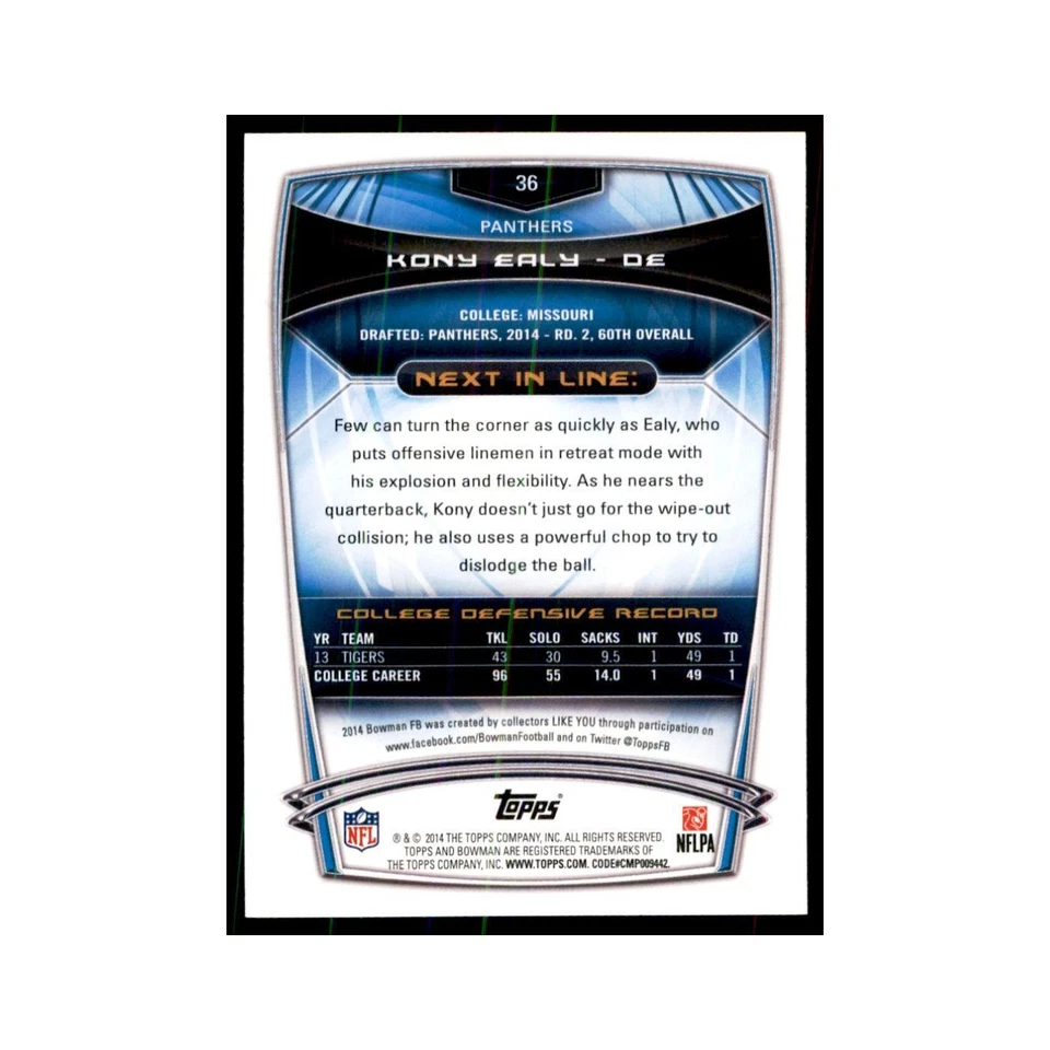 2014 Bowman Kony Ealy RC Football Cards #36 - Image 2 of 3