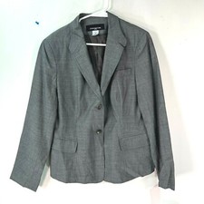 Jones New York Womens Long Sleeve Stretch Gray Two Button Blazer Jacket Size 14P