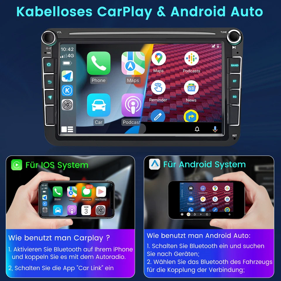 DAB+ Carplay Für GOLF 5 PASSAT Jetta Android13 Autoradio GPS Nav WiFi SWC BT 32G - Bild 4 von 4