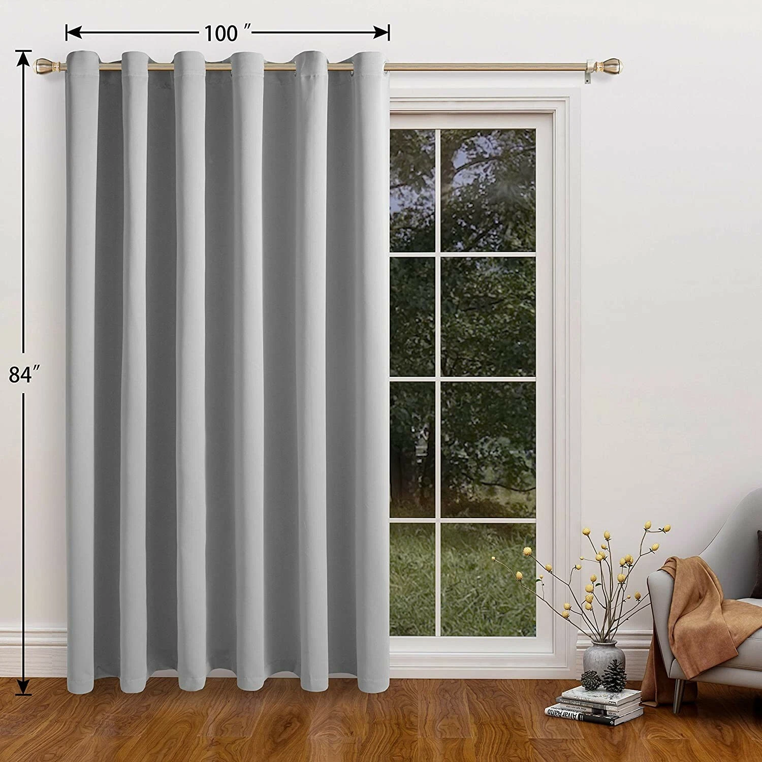LORDTEX Thermal Insulation Blackout Curtain Fabric Window Panel 100" by 84" GREY