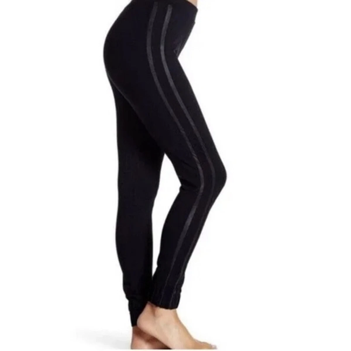 Spanx Faux Leather Side Stripe Track Legging Joggers in Black Size L