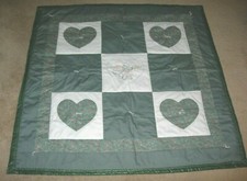 HANDMADE Quilt LAP COVERLET CRIB BLANKET green white cat NURSERY DECOR 42X42