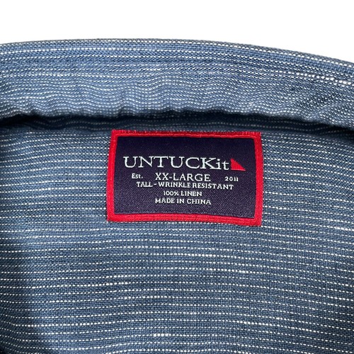 NEW UNTUCKit Mens Canon 100% Linen Short Sleeve Button Up Shirt 2XLT Reg Blue - Picture 7 of 8