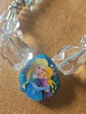 Disney Fronzen Anna And Elsa Necklace Blue, Clear,  Silver Chuncky Beads