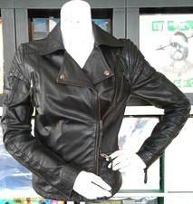 Label Lab Black Leather Motorbike Jacket Uk Size 6