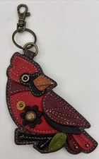 Chala Key Chain Coin Purse Cardinal Bird Charm Key Fob Vegan Leather Red Whimsy