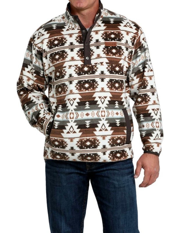 Cinch Western Sweater Mens Pull Over Snap Fleece XL Brown MWK1514025 CLEARANCE