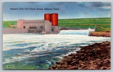 Vintage Denison Dam and Power House Postcard Texas Linen Era