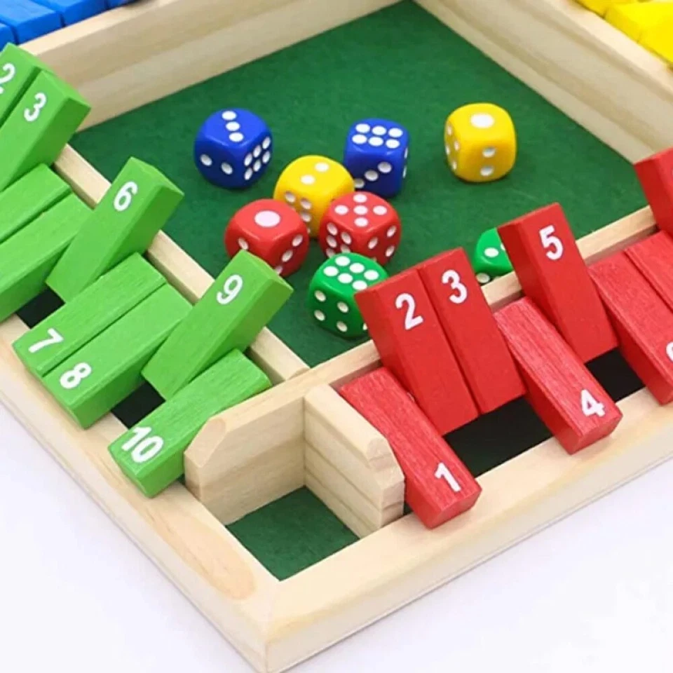 Wooden Dice Board Game Shut The Box for 4 Players Flaps & Dices Game Parent-chi - Image 2 of 4
