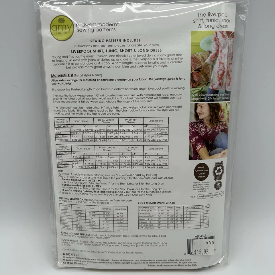 Patrones de túnica Amy Butler, Anna, Liverpool, Lotus y Cami, Lote de 3, UC FF Foto 4 de 4