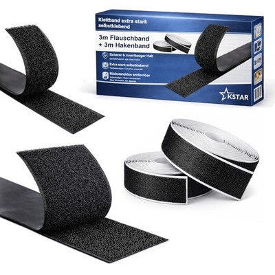 Klettband extra stark selbstklebend Set in schwarz Flauschband + Hakenband Klett