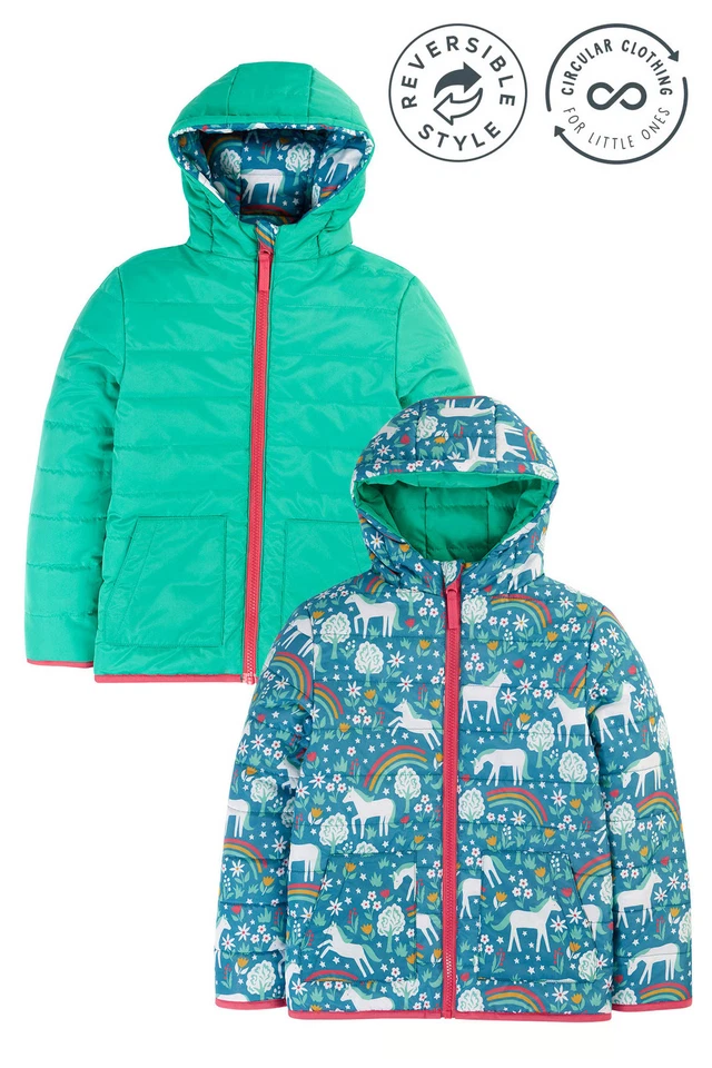 Frugi Mädchen Jacke blau - Wendejacke Toasty Trail - Wildpferde