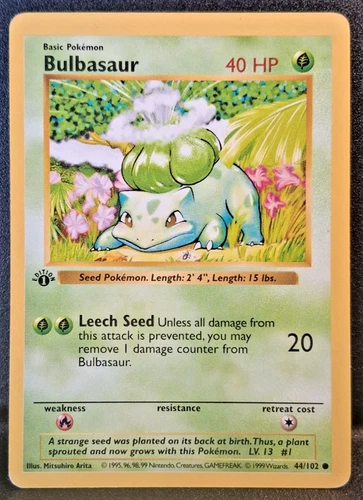 Pokemon TCG Bulbasaur #044/102 Base Set (Shadowless) 1st Edition