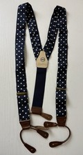 Brooks Brothers Silk Suspenders Braces Navy Blue Polka Dot Made USA Vintage
