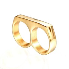 Stainless Steel Double Ring Men's Hip Hop Style Ring Two Fingers Size 8-12/UK