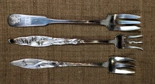 3 American Sterling Lemon/Olive/Pickle Cocktail Forks-Gorham,Whiting,Towle c1910