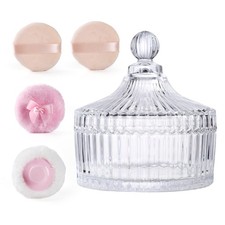 Extra Large Body Powder Puff and Container Set Crystal Clear Powder Container...