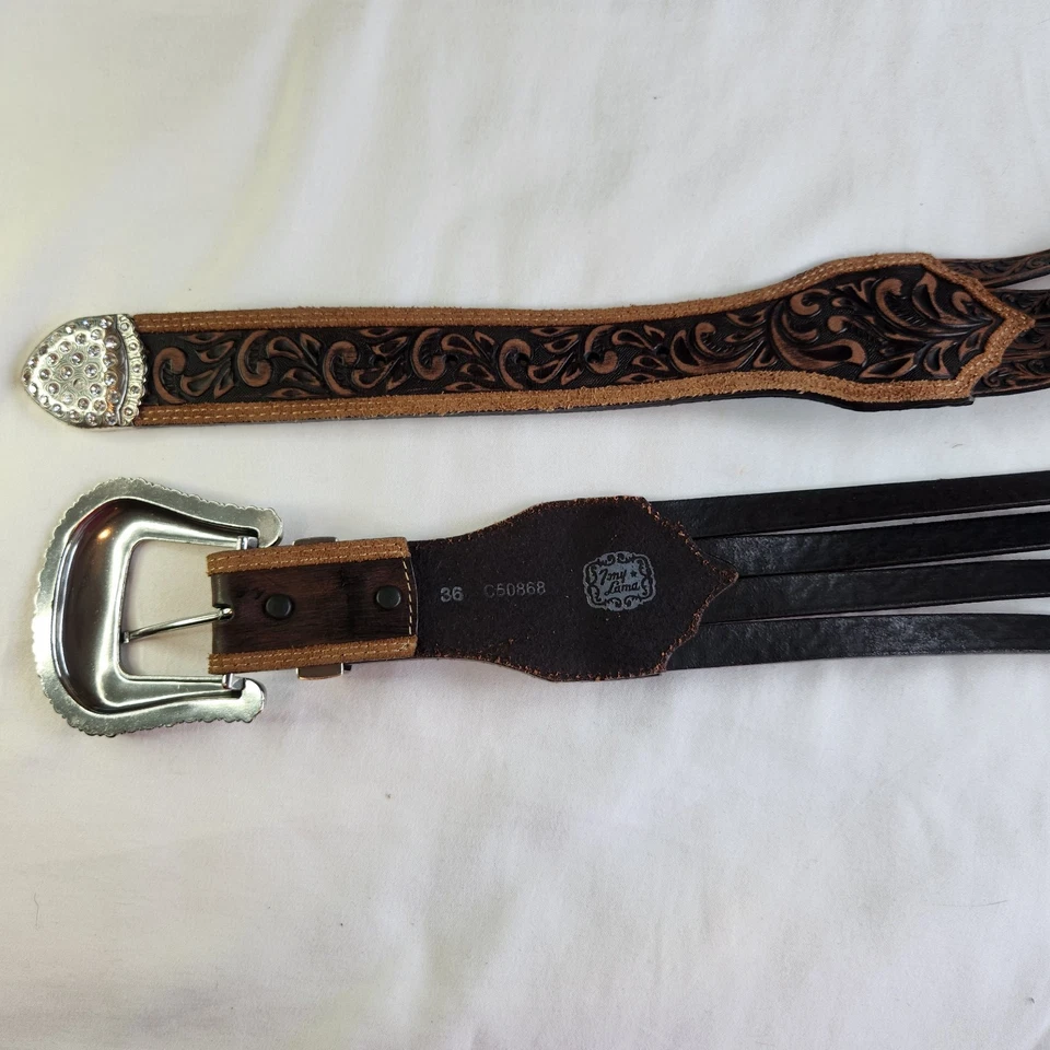 Cinturón Tony Lama Cuero Estrás Mujer 36 Ancho Western Rodeo Vaquero Vaquera Foto 3 de 4