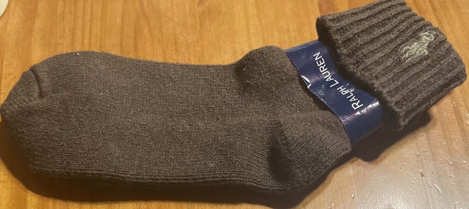 Polo Ralph Lauren Tennis Turn Cuff Ankle Quarter Socks VNTG Bark Brown SZ 9-11