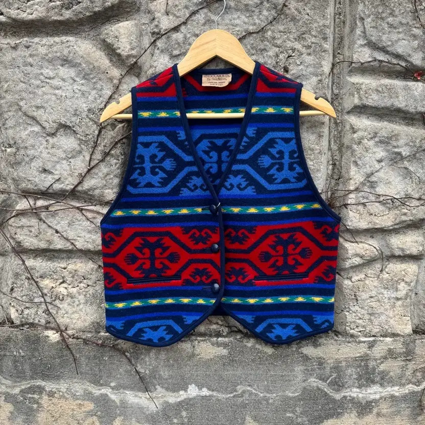 80s Pendleton Vintage Native Pattern Wool Vest M - image 5