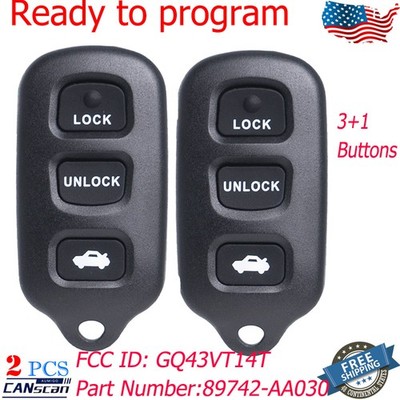 2 Remote Control Car Key Fob for Toyota Camry 2002 2003 2004 2005 2006 GQ43VT14T