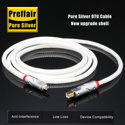 16Core HIFI Pure Silver USB Cable Gold Plated Type B - Type C Plug Audio Cable