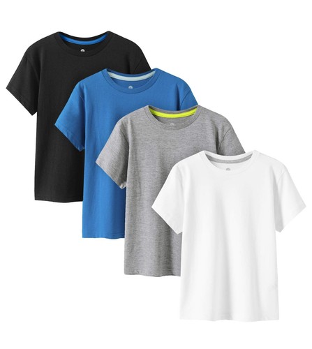 Kids T-Shirts Short Sleeve (4 Pack) 100% Cotton Plain Top Tees Boy & Girl Cre...