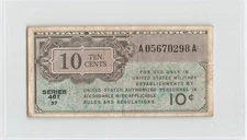 USA MPC 10 Cents Series 461, 1946-1947, Block 37 A05670298A, Orig. F/VF, #802