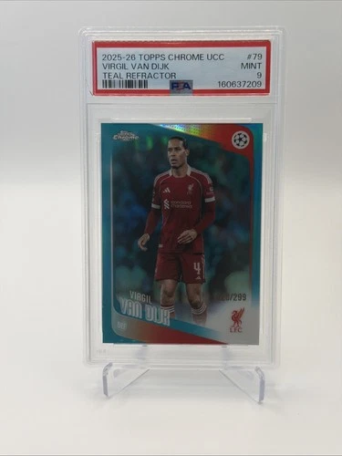 2025-26 Topps Chrome UEFA Virgil van Dijk #79 Teal Lava Refractor /299 PSA 9