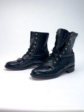 Vintage Justin Cowboy Boots Women s Size 6 B Black Lace-Up Roper Kiltie L0506